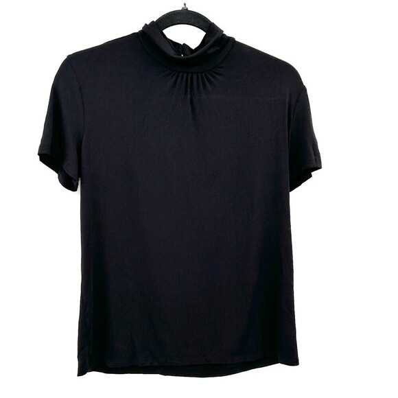 AMOUR VERT Black Mock Neck Keyhole Back Modal Stretch Short Sleeve Top Small - Picture 1 of 5